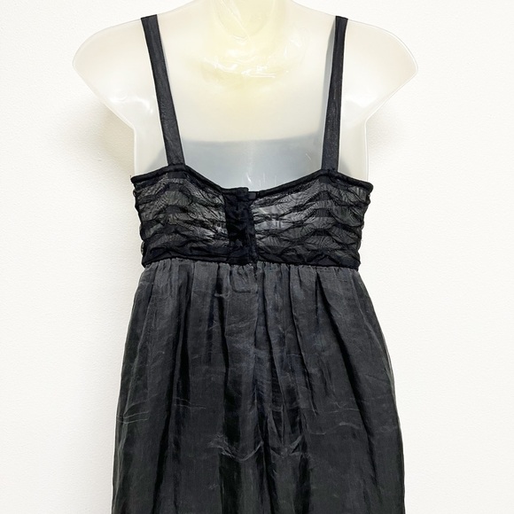 Anthropologie Zehavale Black Ruffle Floral Detail Silk Blend Mini Dress Sz 2 - Picture 7 of 9